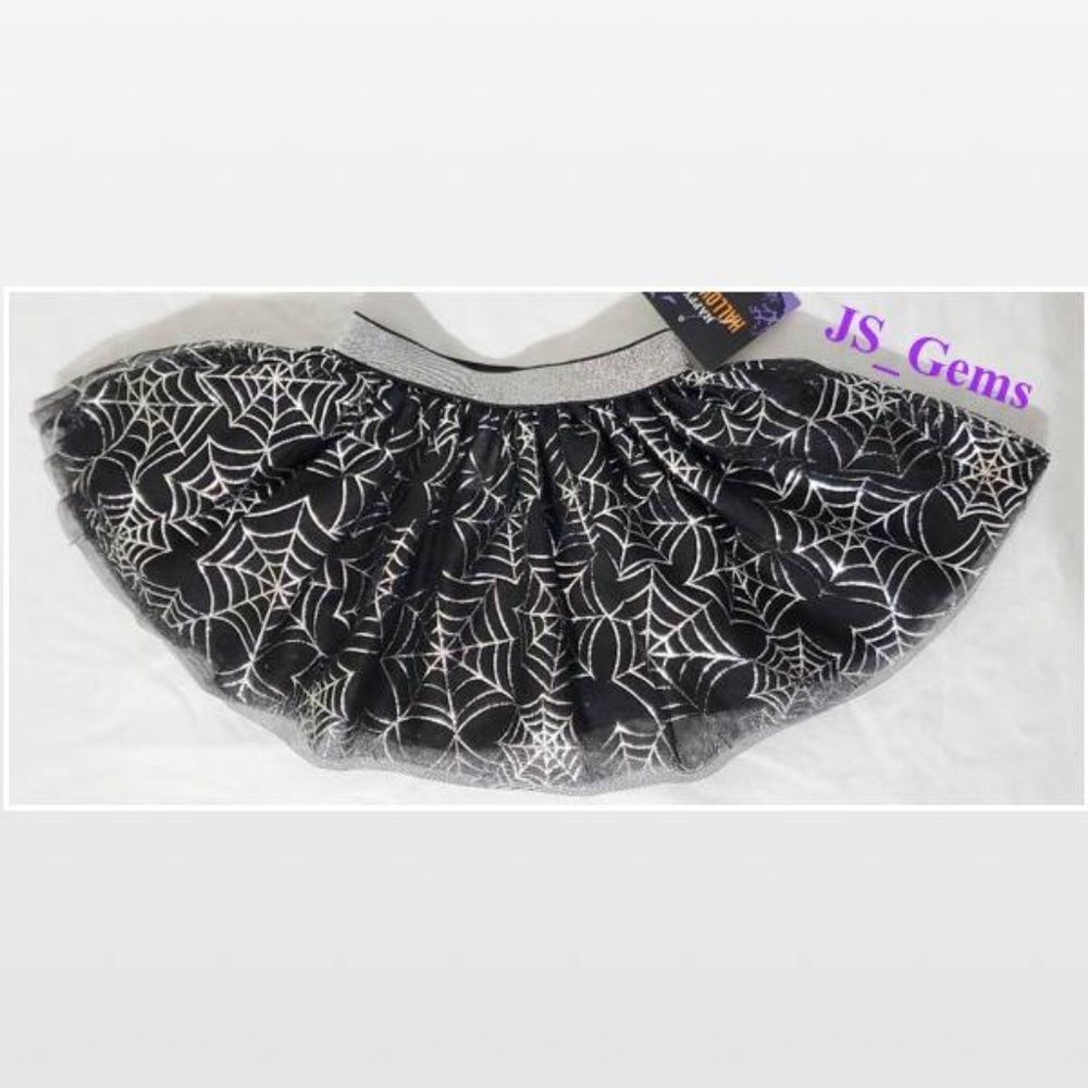 New Skirt Black Halloween Baby Kid Girl Spider Webs Ruffle Tulle NWT